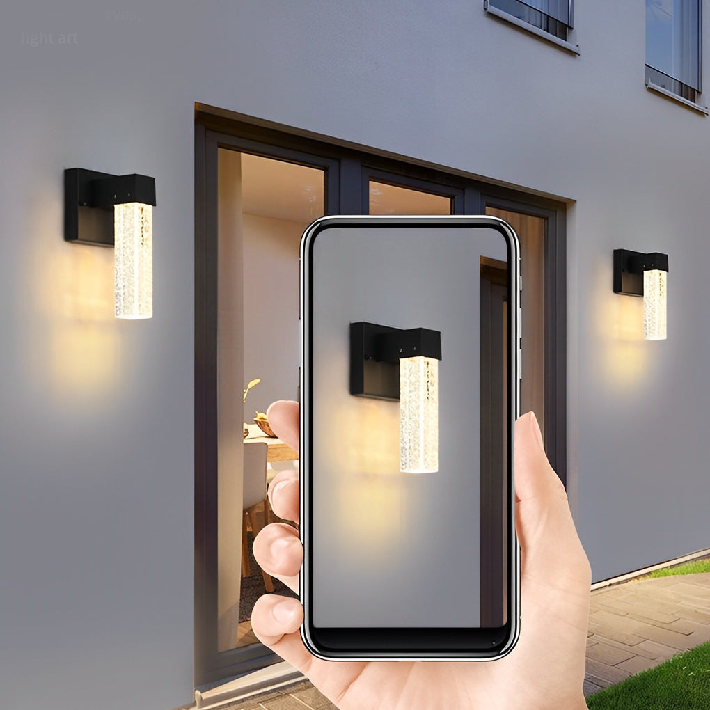 Modern Black LED Outdoor Wall Sconce with Bubble Crystal Shade 10W Waterproof Exterior Light