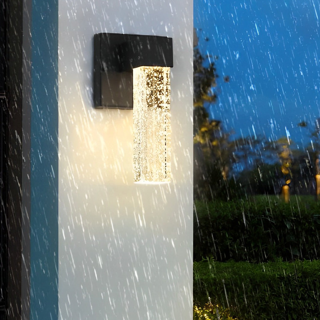 Modern Black LED Outdoor Wall Sconce with Bubble Crystal Shade 10W Waterproof Exterior Light