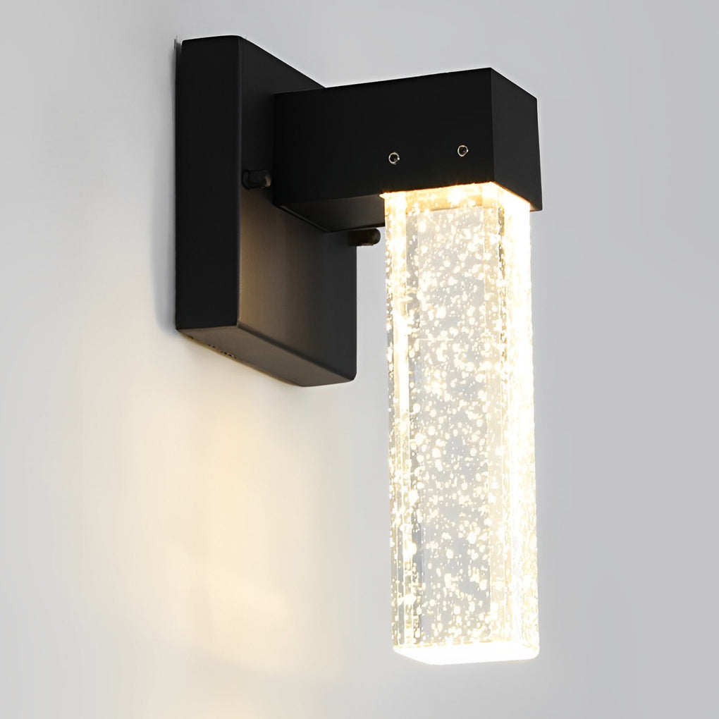 Modern Black LED Outdoor Wall Sconce with Bubble Crystal Shade 10W Waterproof Exterior Light
