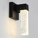 Modern Black LED Outdoor Wall Sconce with Bubble Crystal Shade 10W Waterproof Exterior Light