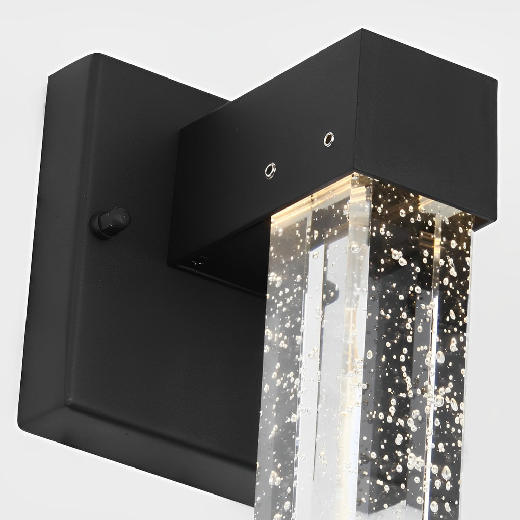 Modern Black LED Outdoor Wall Sconce with Bubble Crystal Shade 10W Waterproof Exterior Light