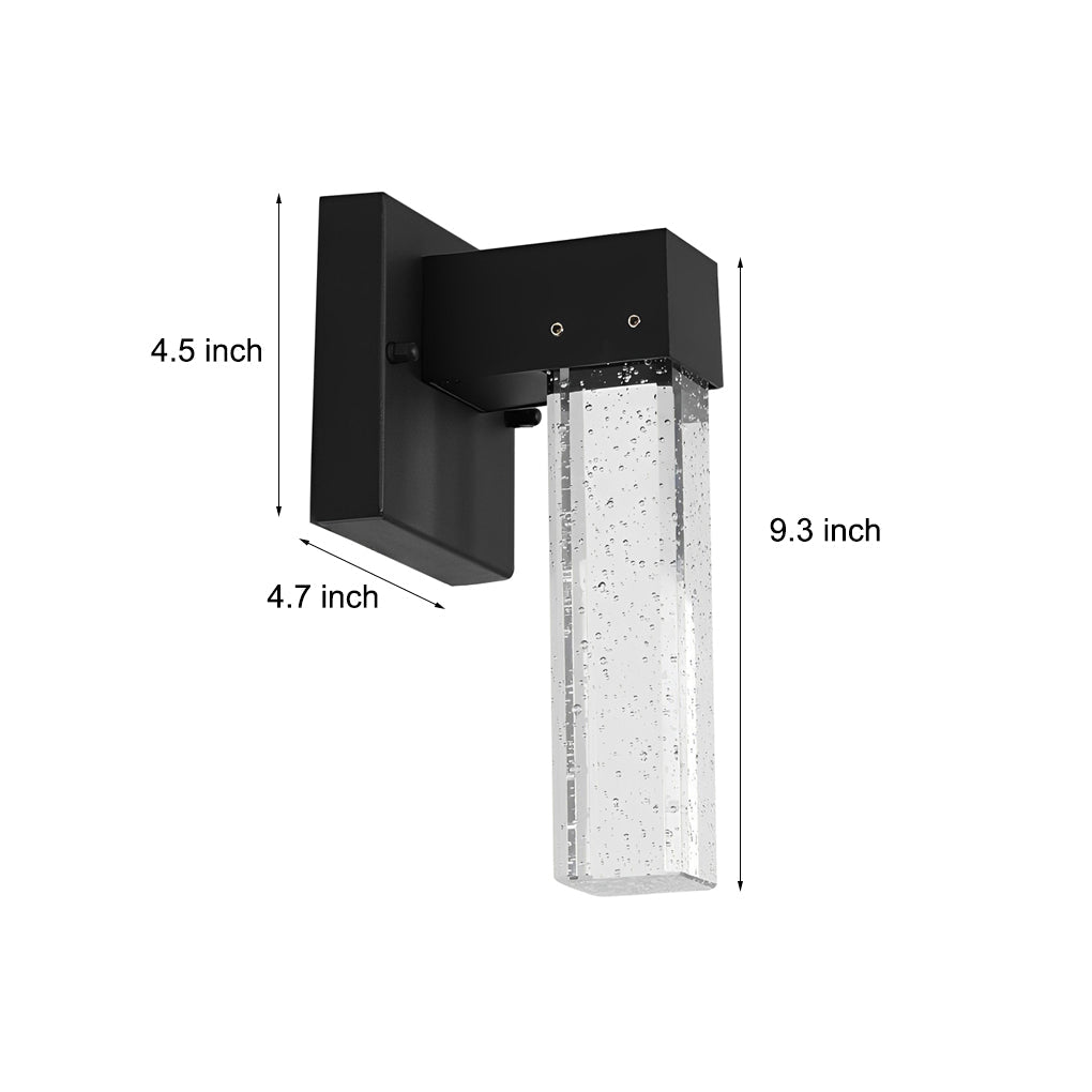 Modern Black LED Outdoor Wall Sconce with Bubble Crystal Shade 10W Waterproof Exterior Light