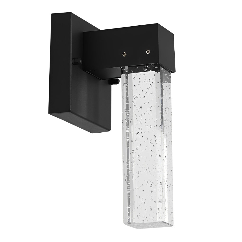 Modern Black LED Outdoor Wall Sconce with Bubble Crystal Shade 10W Waterproof Exterior Light
