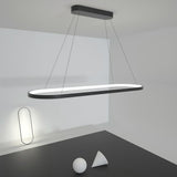Modern Black LED Oval Pendant Light with Remote Control Dimmable Hanging Chandelier for Dining Room