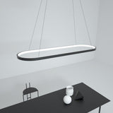 Modern Black LED Oval Pendant Light with Remote Control Dimmable Hanging Chandelier for Dining Room