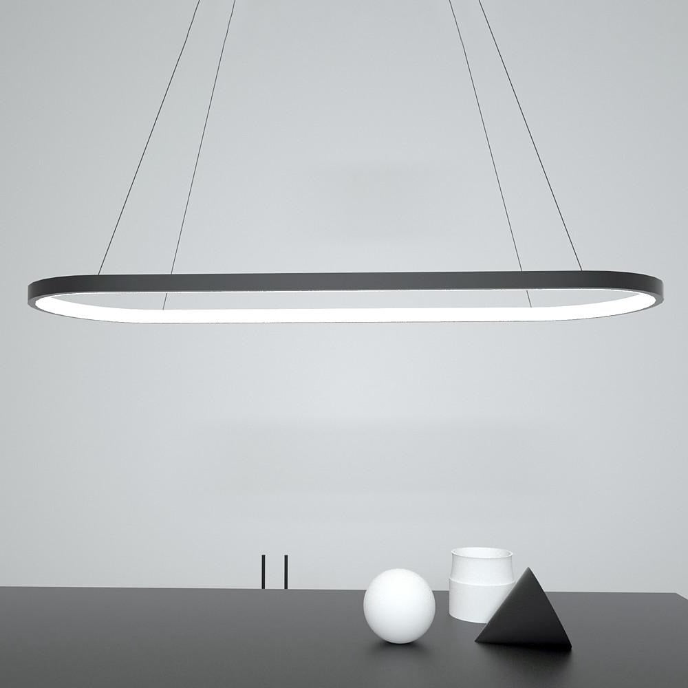 Modern Black LED Oval Pendant Light with Remote Control Dimmable Hanging Chandelier for Dining Room