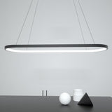 Modern Black LED Oval Pendant Light with Remote Control Dimmable Hanging Chandelier for Dining Room