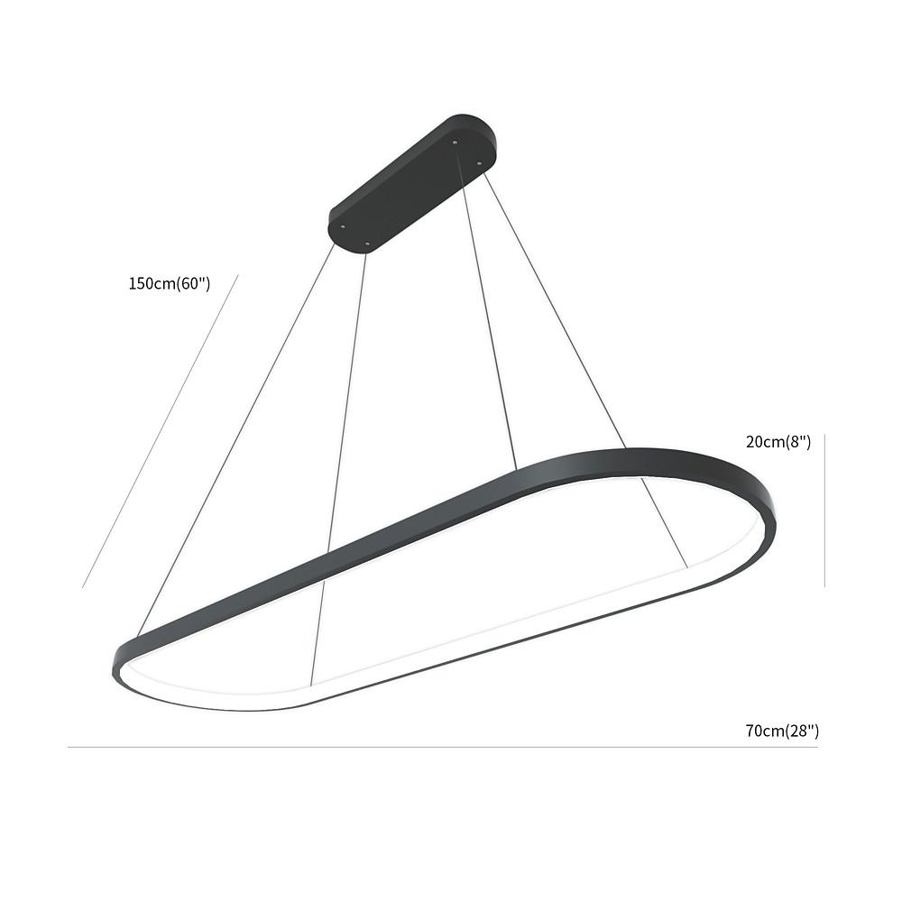 Modern Black LED Oval Pendant Light with Remote Control Dimmable Hanging Chandelier for Dining Room