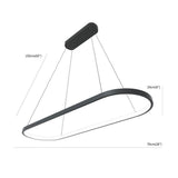 Modern Black LED Oval Pendant Light with Remote Control Dimmable Hanging Chandelier for Dining Room