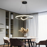 Modern Black LED Pendant Light with Rotatable Inner Ring and Stepless Dimming for Dining Room