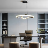 Modern Black LED Pendant Light with Rotatable Inner Ring and Stepless Dimming for Dining Room