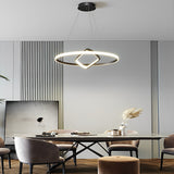 Modern Black LED Pendant Light with Rotatable Inner Ring and Stepless Dimming for Dining Room