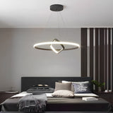 Modern Black LED Pendant Light with Rotatable Inner Ring and Stepless Dimming for Dining Room