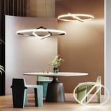 Modern Black LED Pendant Light with Rotatable Inner Ring and Stepless Dimming for Dining Room