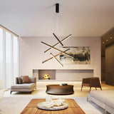 Modern Black LED Strip Pendant Light Stepless Dimming Chandelier with Remote Control for Living Room