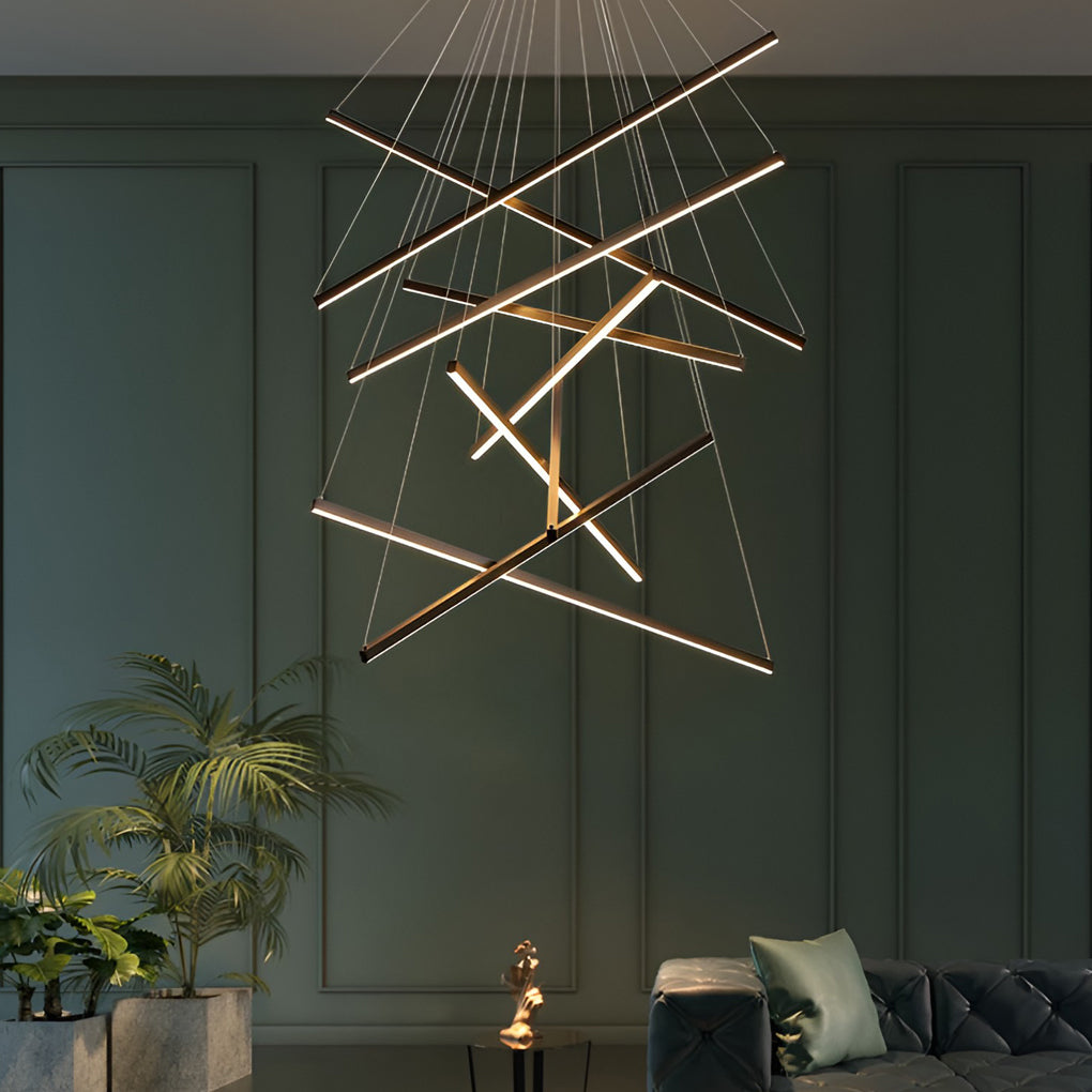Modern Black LED Strip Pendant Light Stepless Dimming Chandelier with Remote Control for Living Room