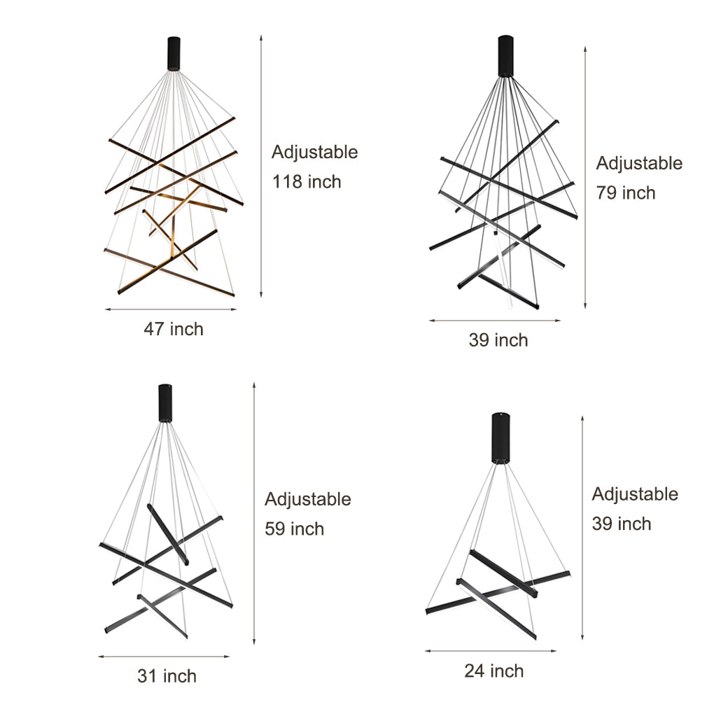 Modern Black LED Strip Pendant Light Stepless Dimming Chandelier with Remote Control for Living Room