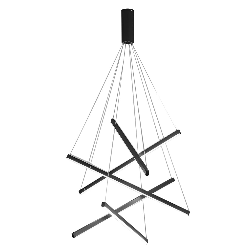 Modern Black LED Strip Pendant Light Stepless Dimming Chandelier with Remote Control for Living Room