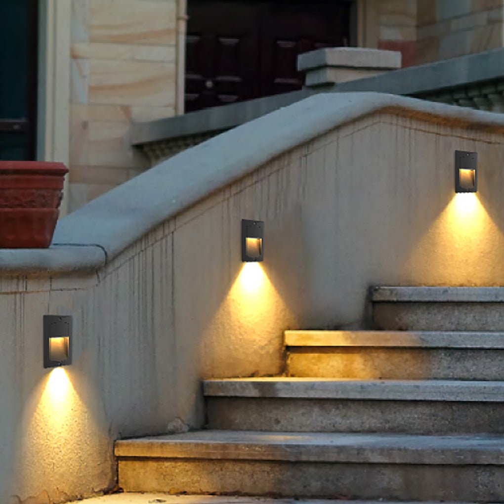Modern Black LED Waterproof Outdoor Step Lights Recessed Rectangle Stair Wall Sconces IP65