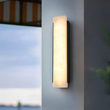 Modern Black LED Waterproof Outdoor Wall Sconce with Faux Marble Shade IP65 Rated Exterior Light