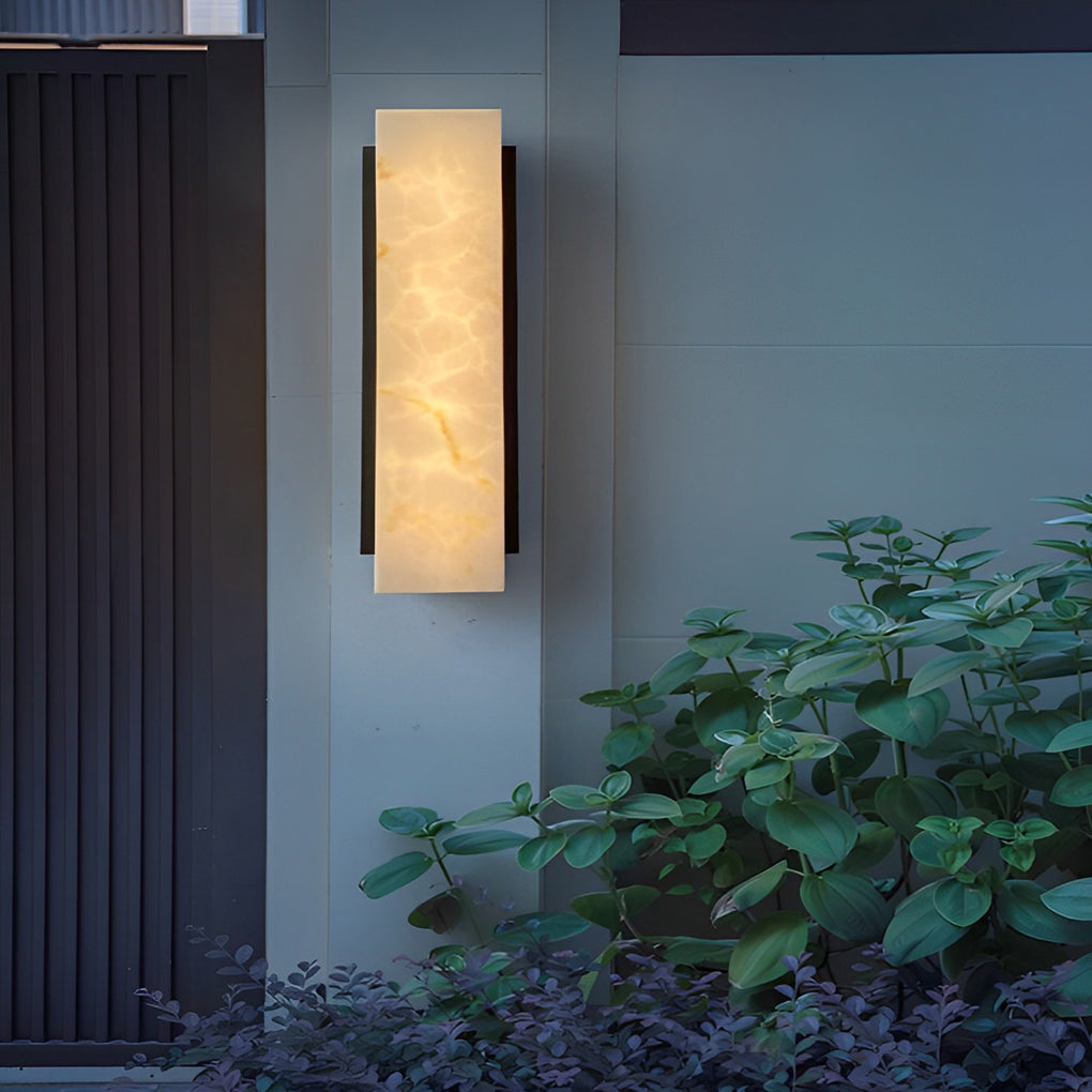 Modern Black LED Waterproof Outdoor Wall Sconce with Faux Marble Shade IP65 Rated Exterior Light