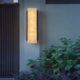Modern Black LED Waterproof Outdoor Wall Sconce with Faux Marble Shade IP65 Rated Exterior Light