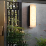Modern Black LED Waterproof Outdoor Wall Sconce with Faux Marble Shade IP65 Rated Exterior Light