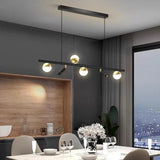 Modern Black Linear Island Chandelier with Acrylic Globe Shades and Spotlights for Kitchen Dining Room