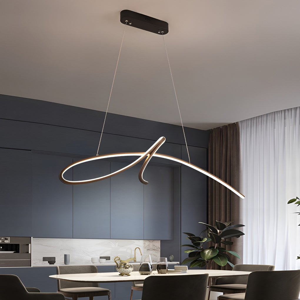 Modern Black Linear LED Pendant Light Dimmable Nordic Kitchen Island Chandelier for Dining Room