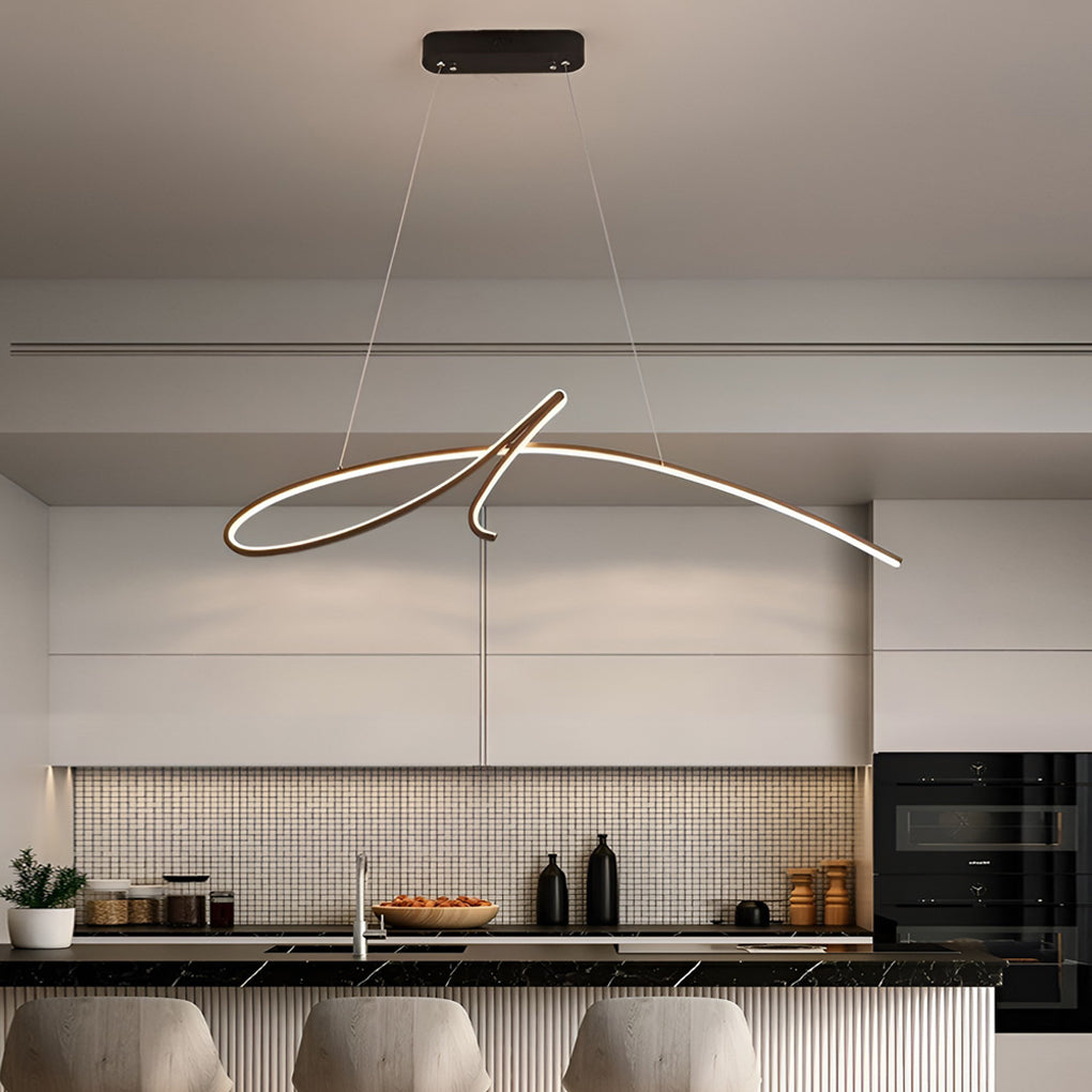 Modern Black Linear LED Pendant Light Dimmable Nordic Kitchen Island Chandelier for Dining Room