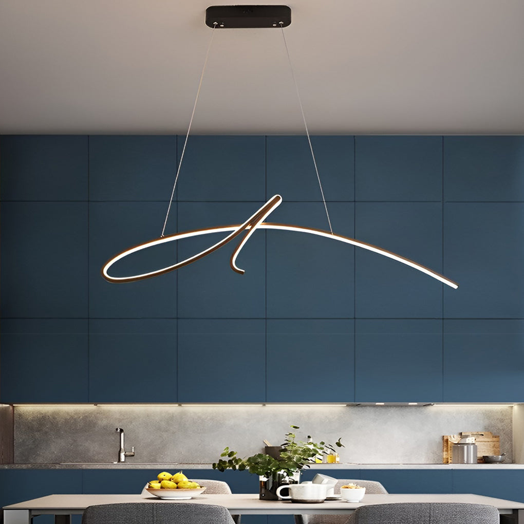 Modern Black Linear LED Pendant Light Dimmable Nordic Kitchen Island Chandelier for Dining Room