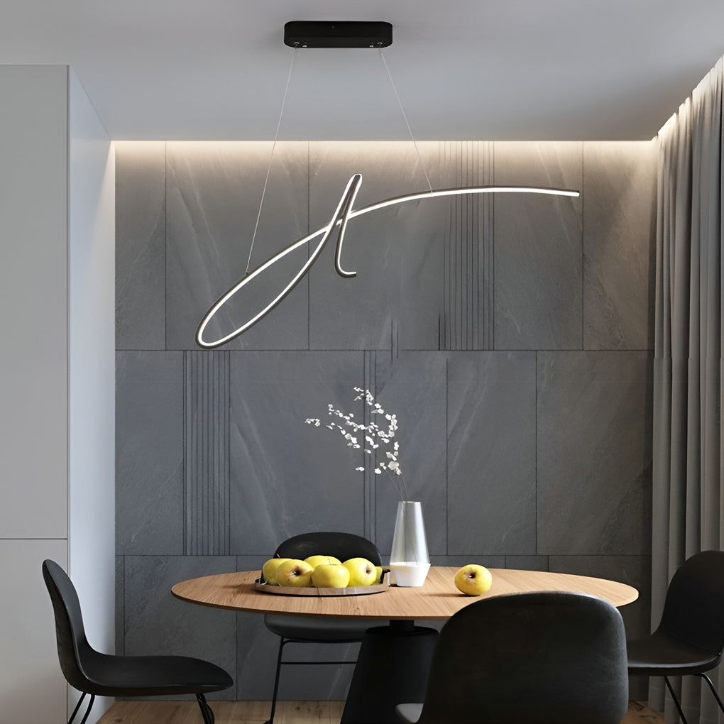 Modern Black Linear LED Pendant Light Dimmable Nordic Kitchen Island Chandelier for Dining Room