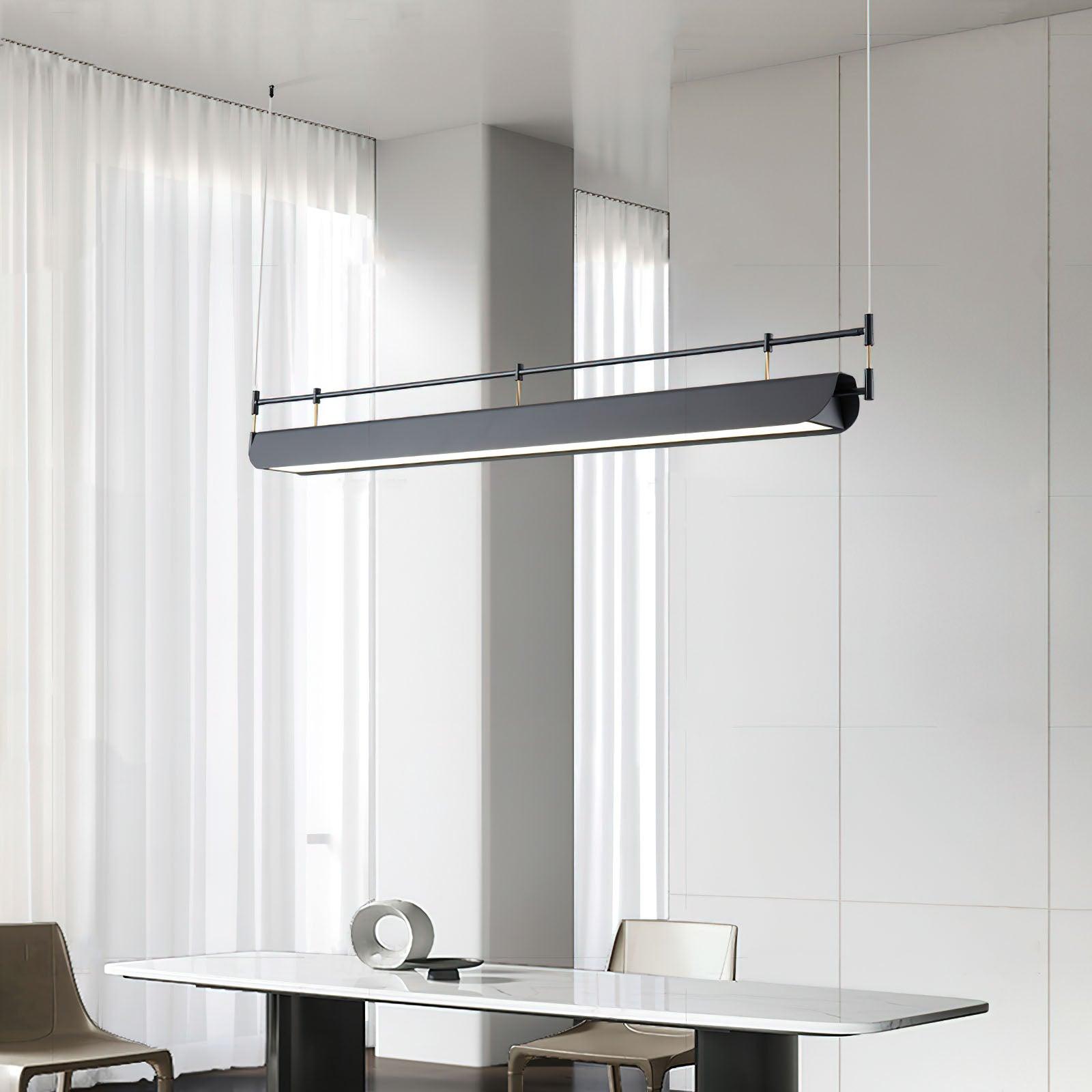 Modern Black Linear LED Pendant Light Minimalist Chandelier for Kitchen Island and Dining Room