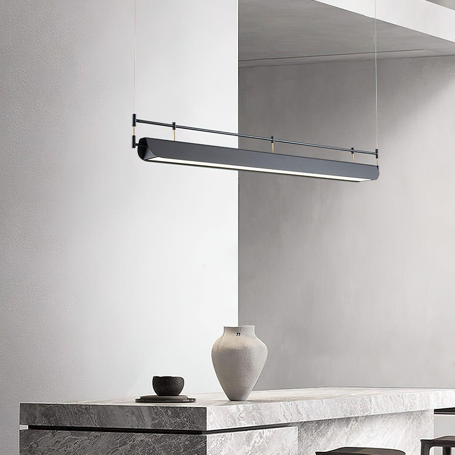 Modern Black Linear LED Pendant Light Minimalist Chandelier for Kitchen Island and Dining Room