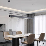 Modern Black Linear LED Pendant Light Minimalist Chandelier for Kitchen Island and Dining Room