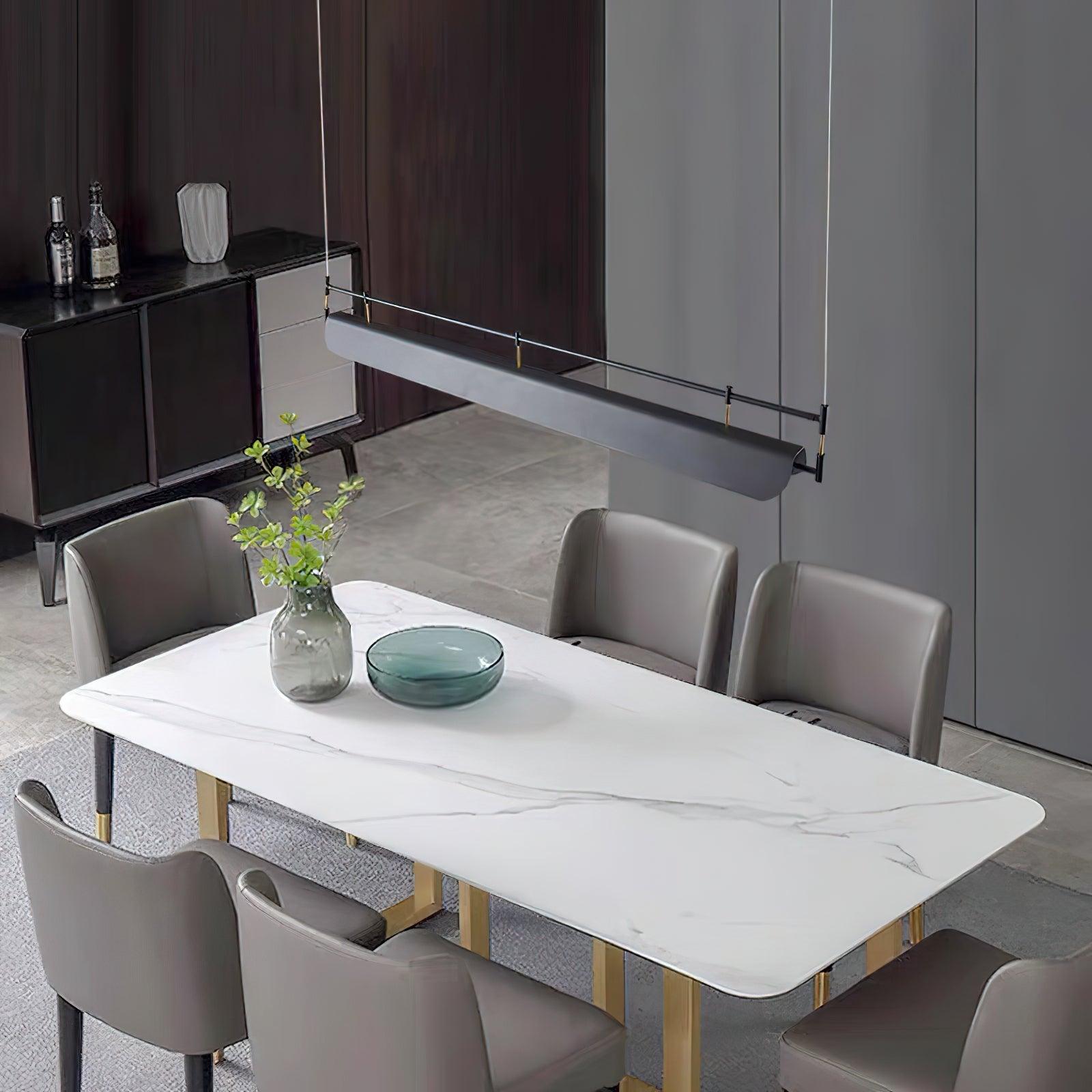 Modern Black Linear LED Pendant Light Minimalist Chandelier for Kitchen Island and Dining Room