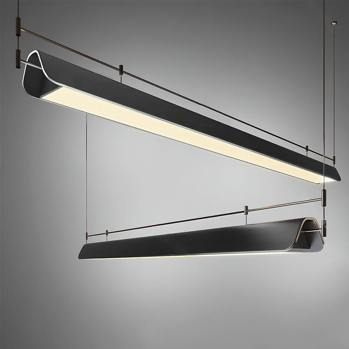 Modern Black Linear LED Pendant Light Minimalist Chandelier for Kitchen Island and Dining Room