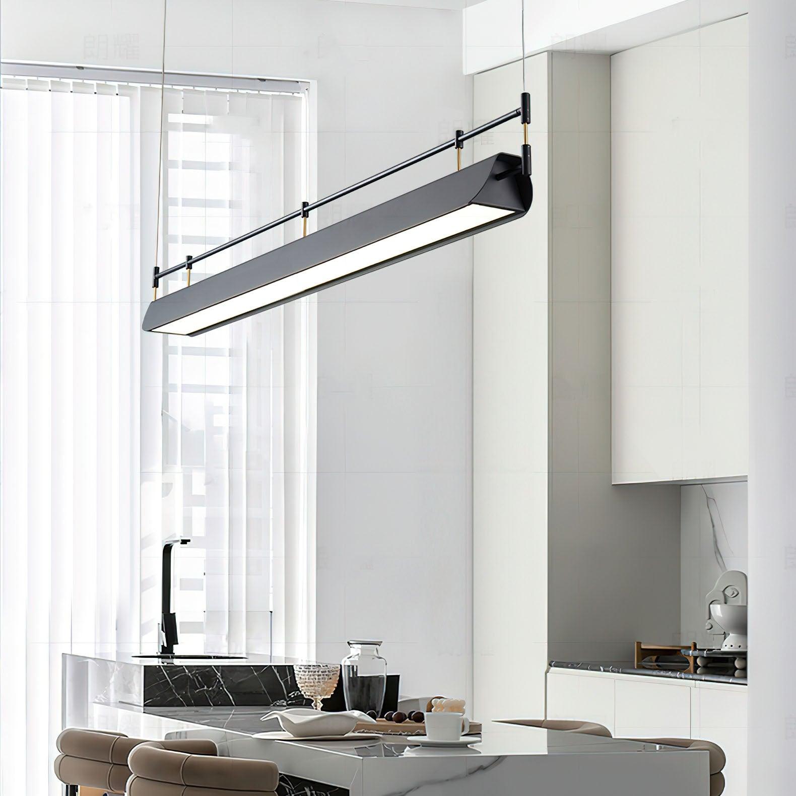 Modern Black Linear LED Pendant Light Minimalist Chandelier for Kitchen Island and Dining Room