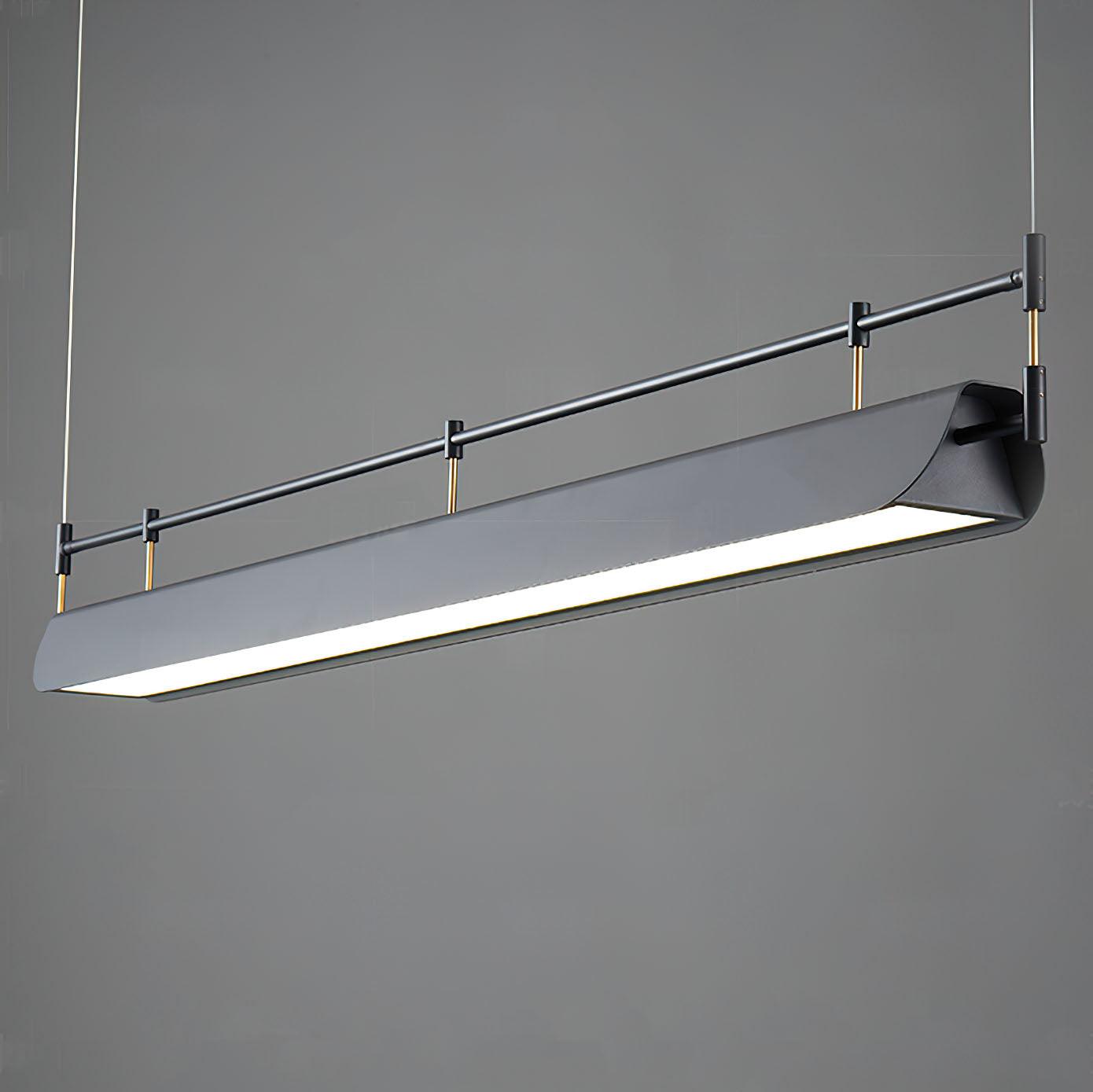 Modern Black Linear LED Pendant Light Minimalist Chandelier for Kitchen Island and Dining Room