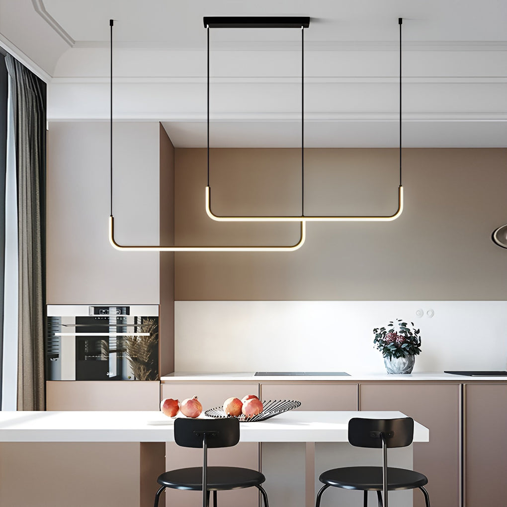 Modern Black Linear LED Pendant Light Three Step Dimming Minimalist Chandelier