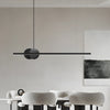 Modern Black Linear LED Pendant Light with Round Marble Accents for Kitchen Island and Dining Room