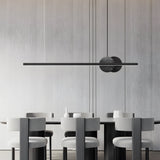 Modern Black Linear LED Pendant Light with Round Marble Accents for Kitchen Island and Dining Room
