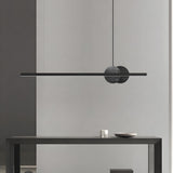 Modern Black Linear LED Pendant Light with Round Marble Accents for Kitchen Island and Dining Room