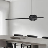 Modern Black Linear LED Pendant Light with Round Marble Accents for Kitchen Island and Dining Room