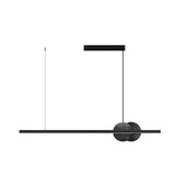 Modern Black Linear LED Pendant Light with Round Marble Accents for Kitchen Island and Dining Room