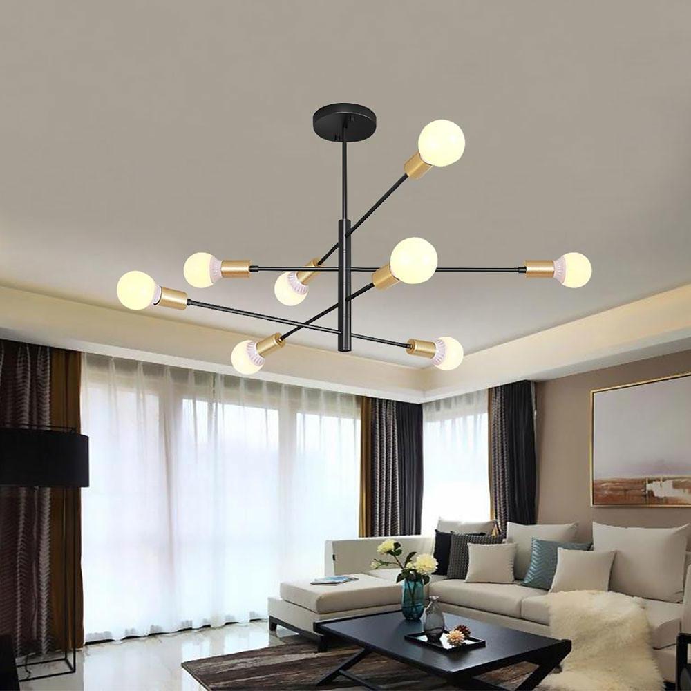 Modern Black Linear Sputnik Chandelier 8 Light Metal Ceiling Fixture for Dining Room