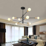 Modern Black Linear Sputnik Chandelier 8 Light Metal Ceiling Fixture for Dining Room