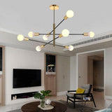 Modern Black Linear Sputnik Chandelier 8 Light Metal Ceiling Fixture for Dining Room