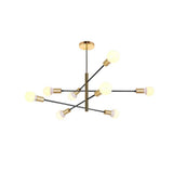 Modern Black Linear Sputnik Chandelier 8 Light Metal Ceiling Fixture for Dining Room