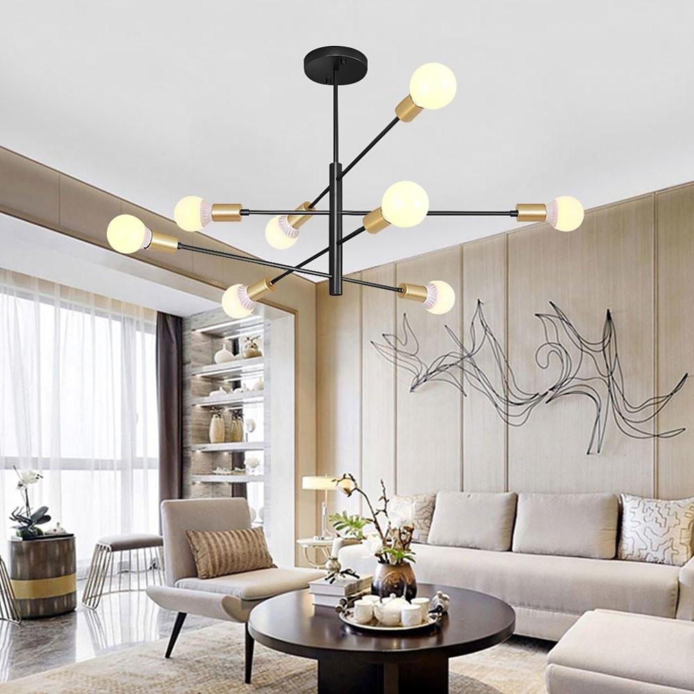 Modern Black Linear Sputnik Chandelier 8 Light Metal Ceiling Fixture for Dining Room
